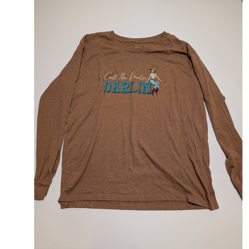 Hooey Womens Call Me Darlin‎ Graphic Long Sleeve T-Shirt Brown Western XL
